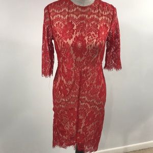 Red lace with nude slip dress. NWT. Size large.